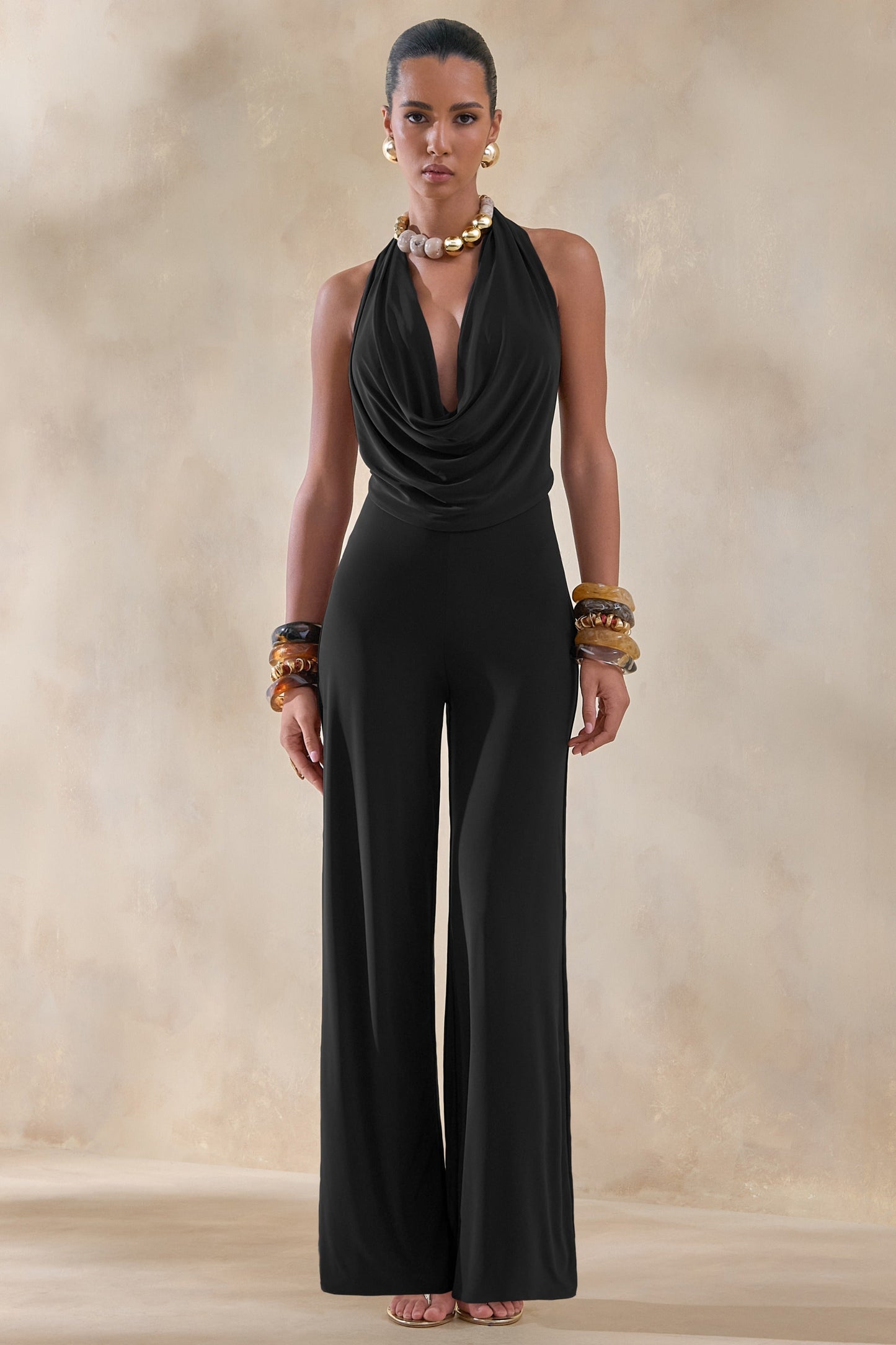 Clemence | Black Plunge-Neck Jumpsuit