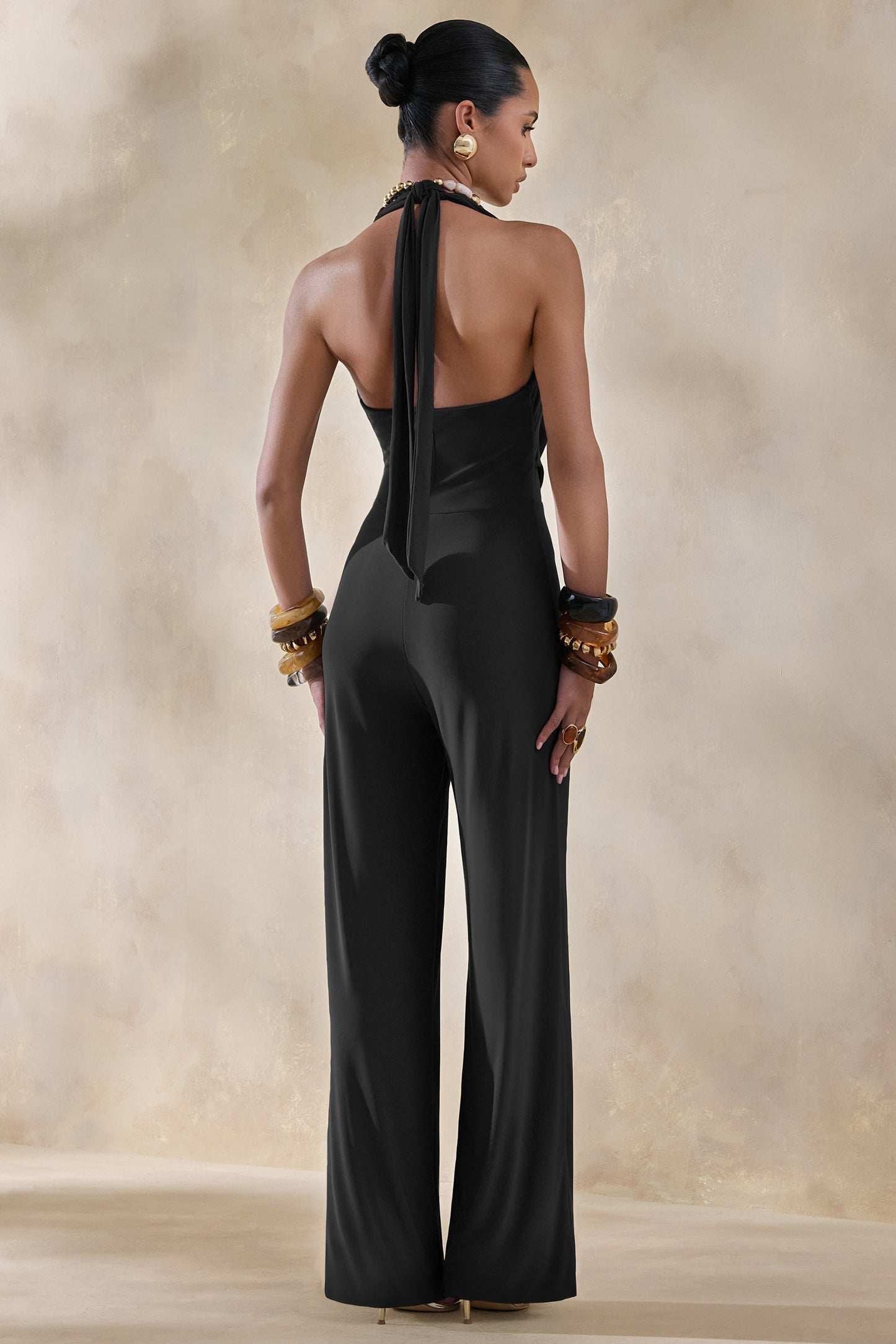 Clemence | Black Plunge-Neck Jumpsuit