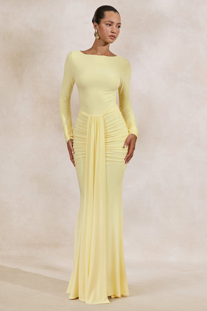 Liatris | Lemon Wide-Neck Maxi-Dress With Gathered-Detailing