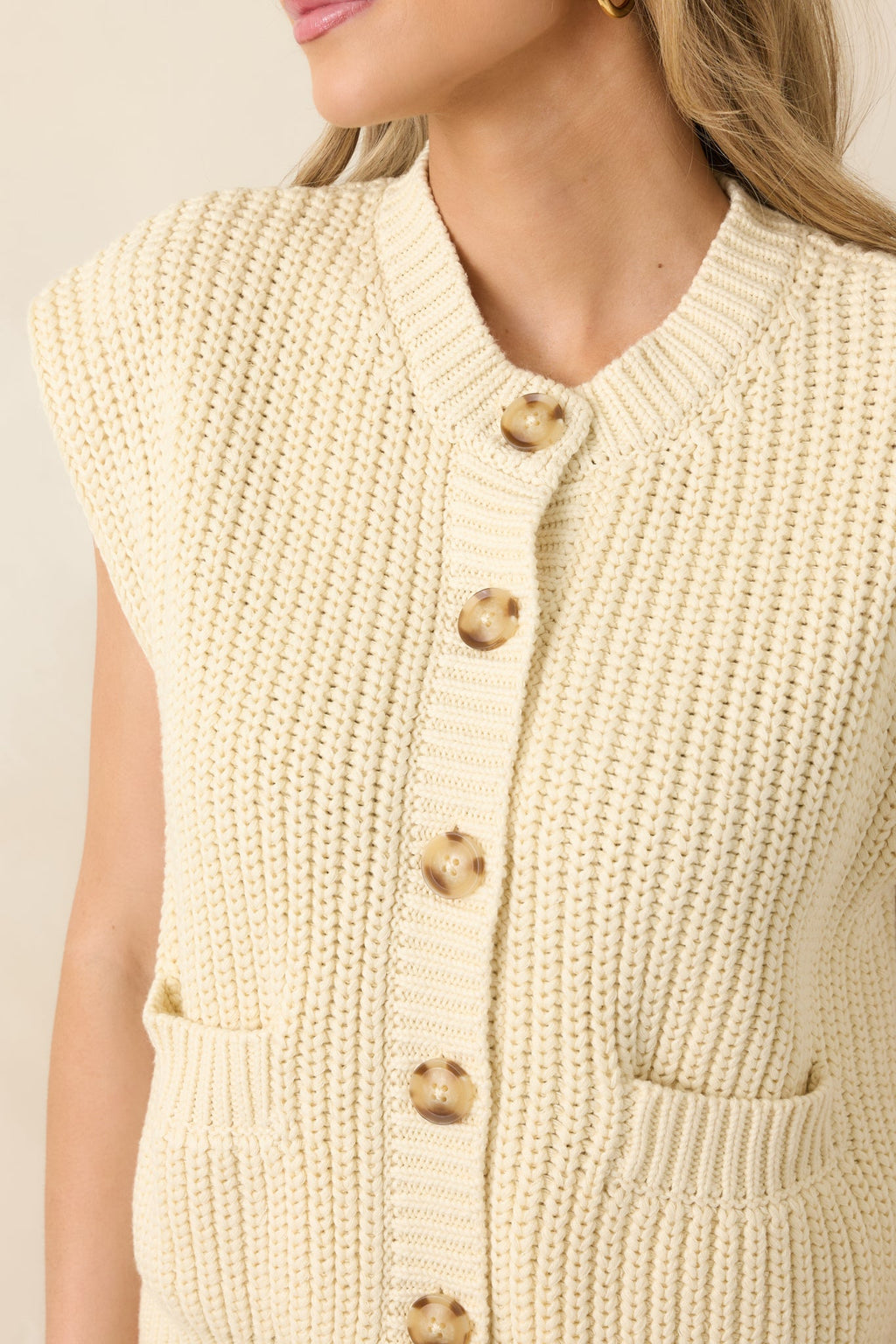 FRNCH Natalie Ivory Cotton Knit Button Front Cardigan