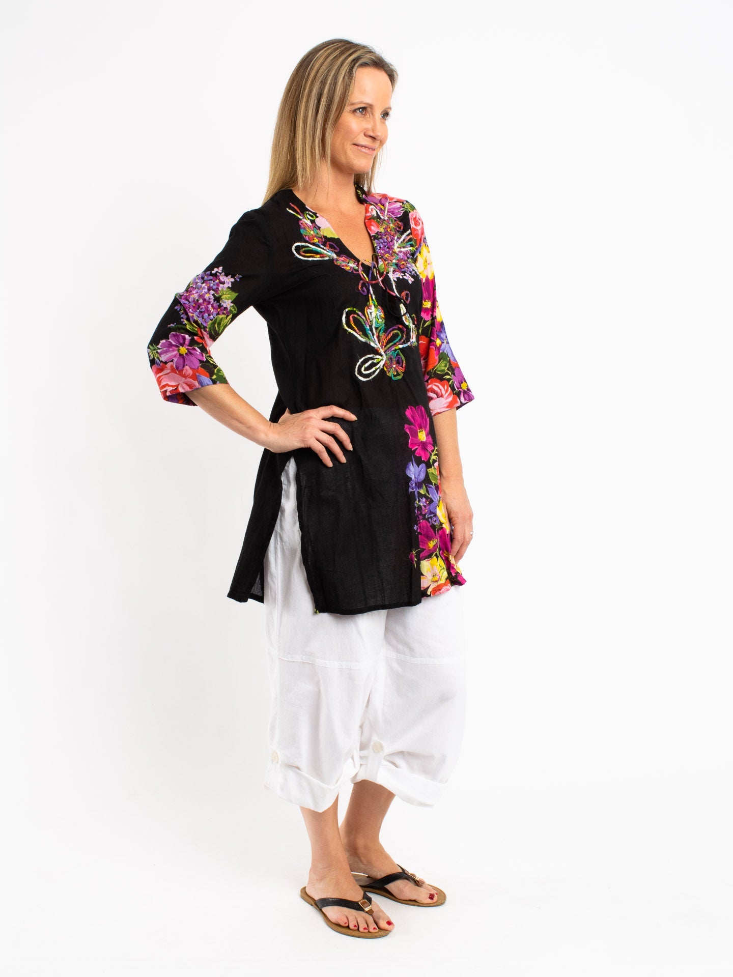 Hand Embroidered Black Floral Top