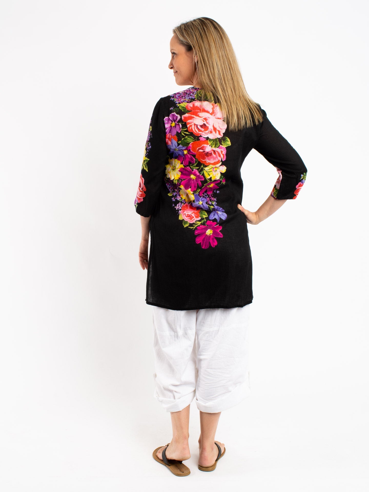 Hand Embroidered Black Floral Top