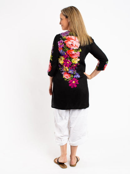 Hand Embroidered Black Floral Top