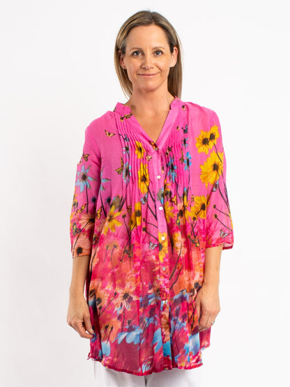 Long Pleated Shirt in Butterfly Pink