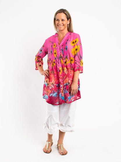 Long Pleated Shirt in Butterfly Pink