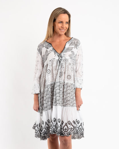 Gypsy Style Black and White Panel Dress