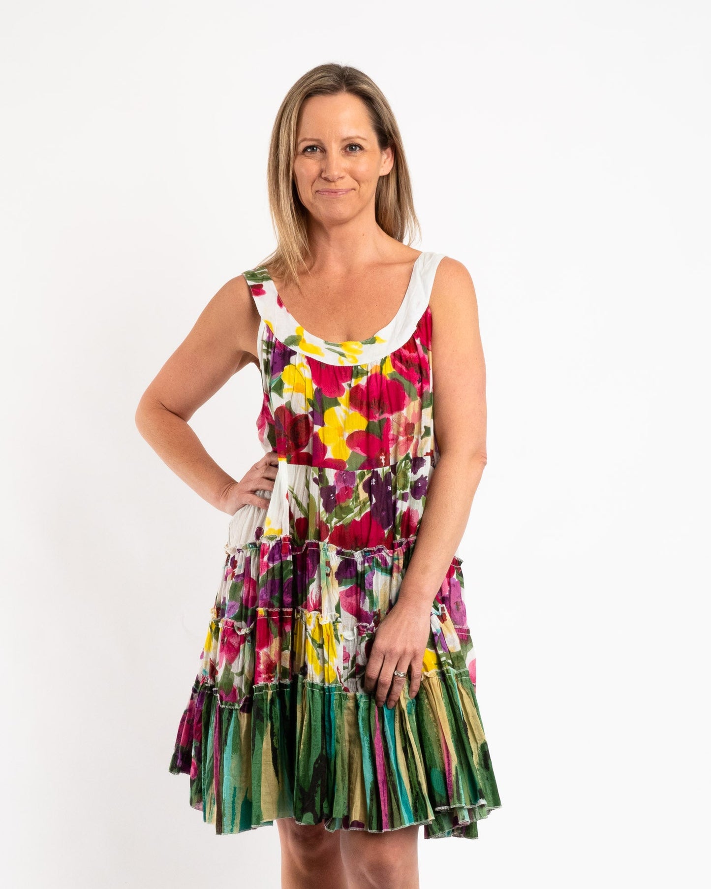 Round Neck Summer Garden Knee-length Panel Dress