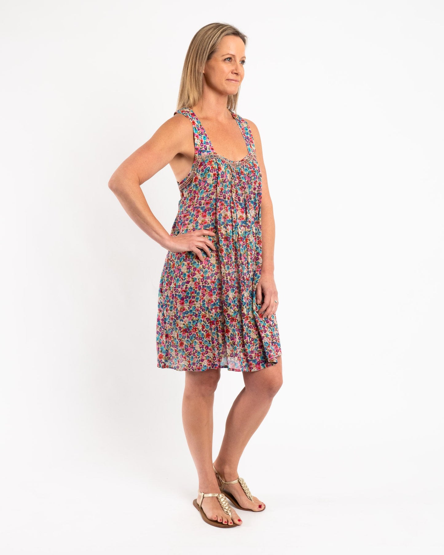 Beaded Above the Knee Summer Cotton Dress