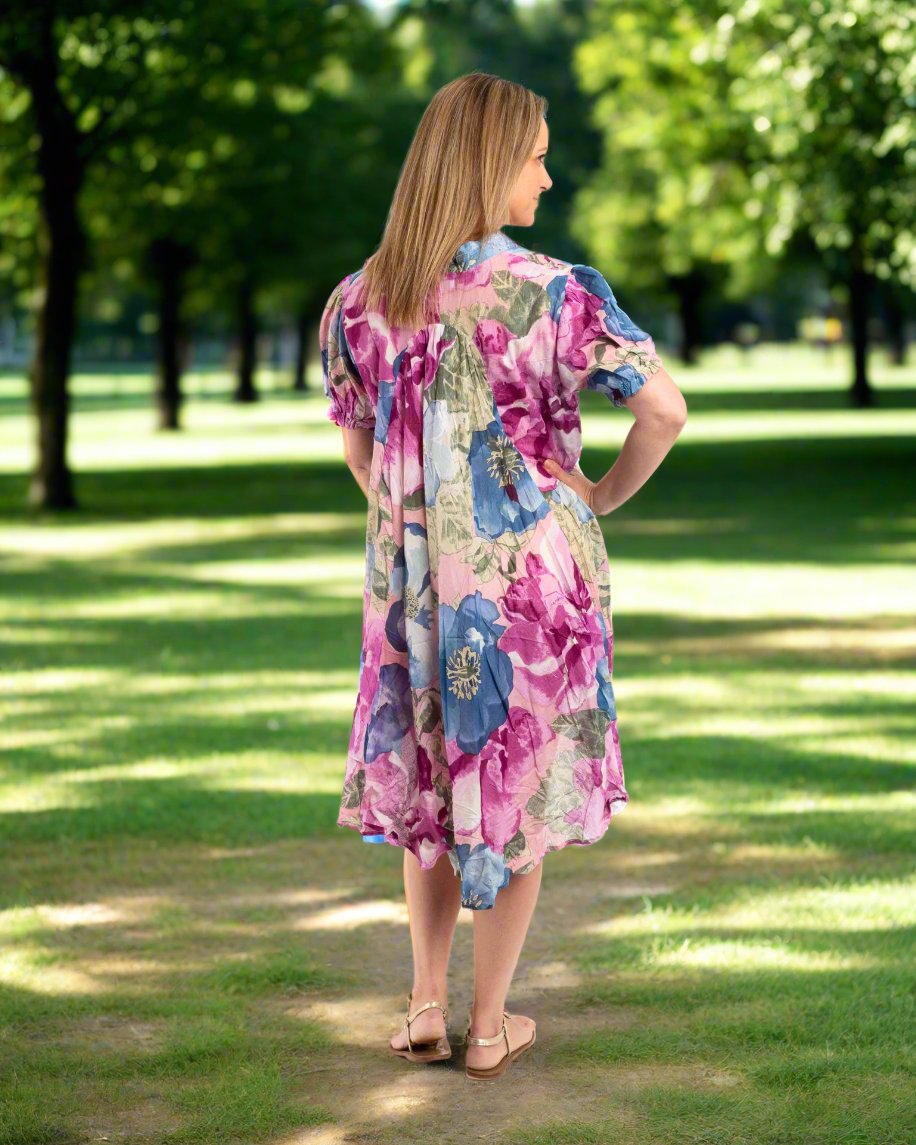 A-line Cap Sleeve Flowing Dress with Beaded V-neck