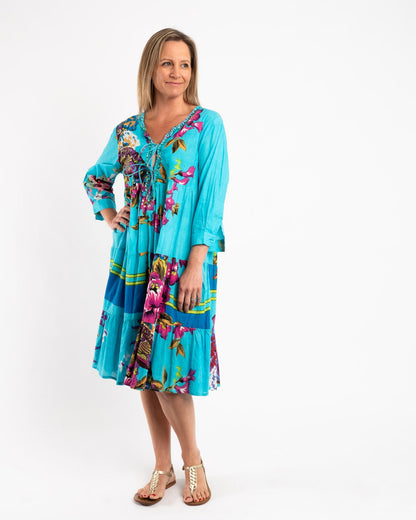 Gypsy Style Panel Dress in Sky Blue Floral