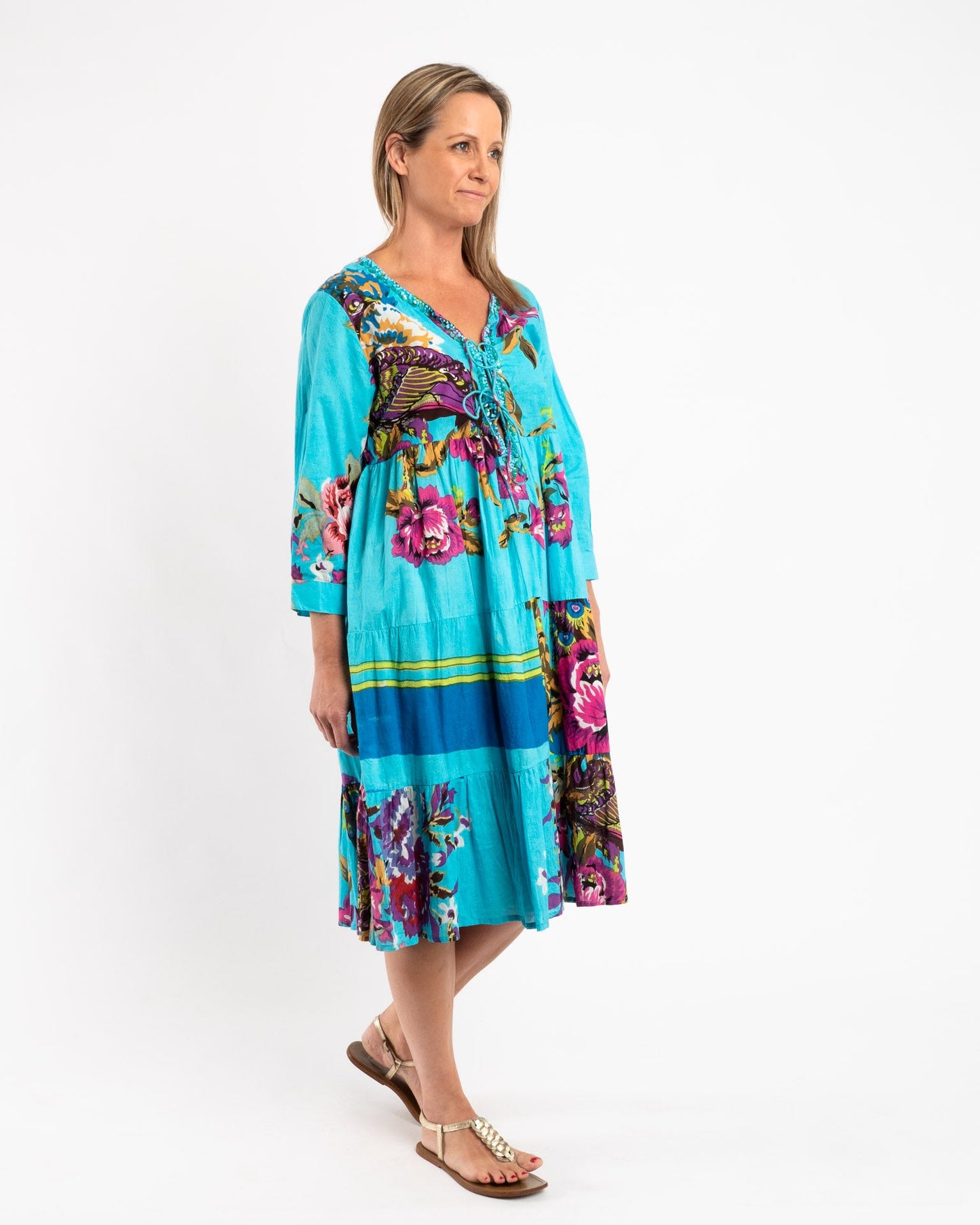 Gypsy Style Panel Dress in Sky Blue Floral