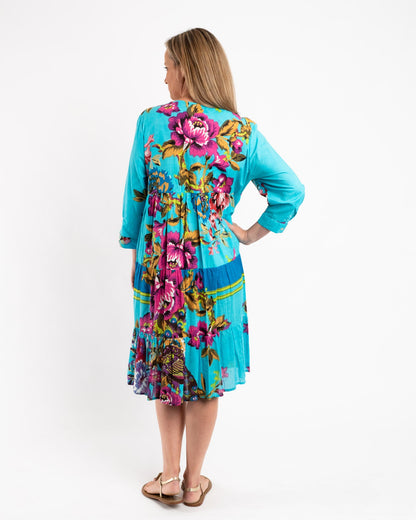 Gypsy Style Panel Dress in Sky Blue Floral