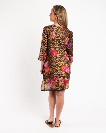 Beaded Long Top with Tie in Floral Tiger