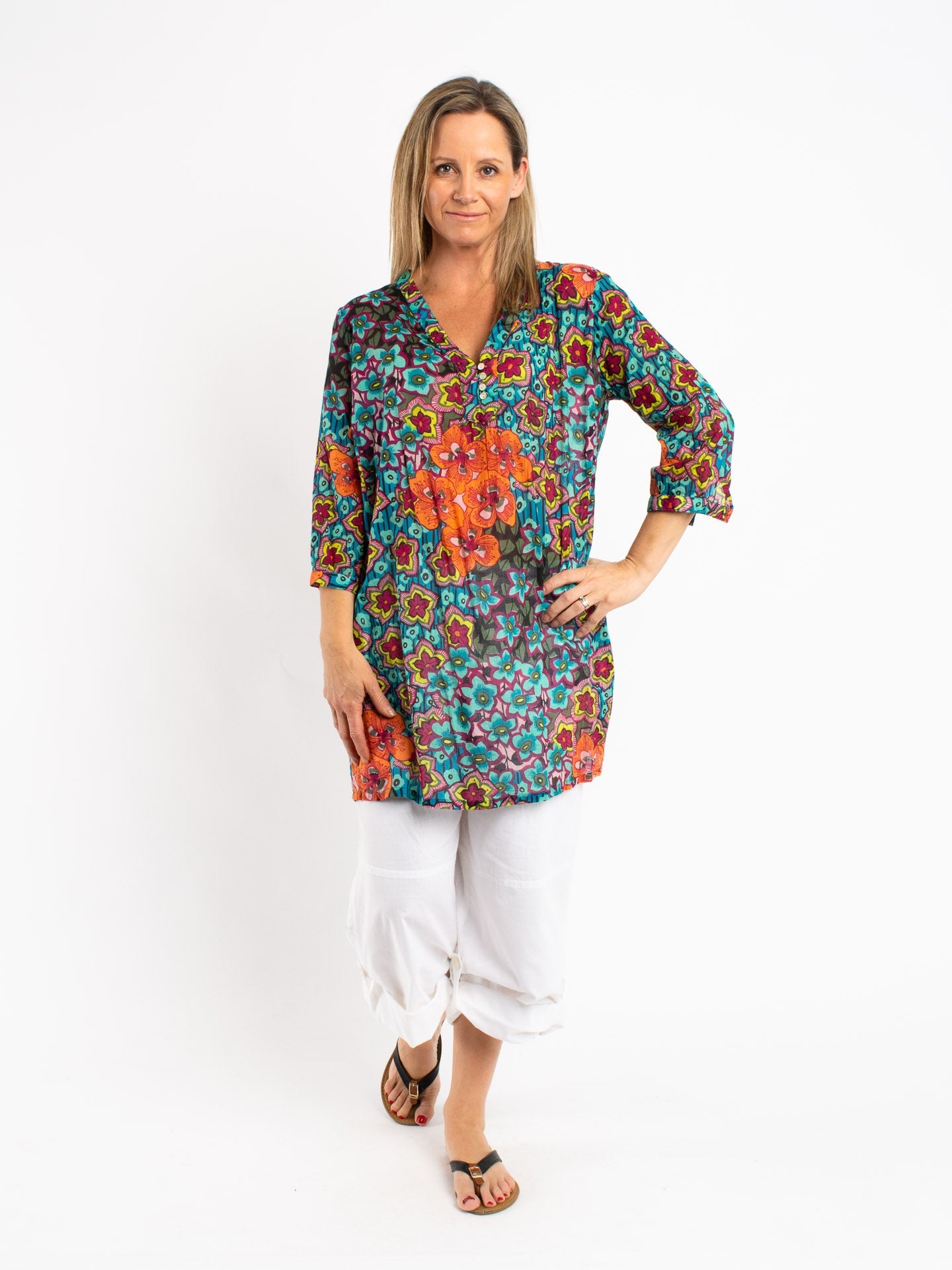 Sea Green and Orange Floral top