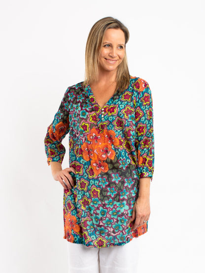 Sea Green and Orange Floral top