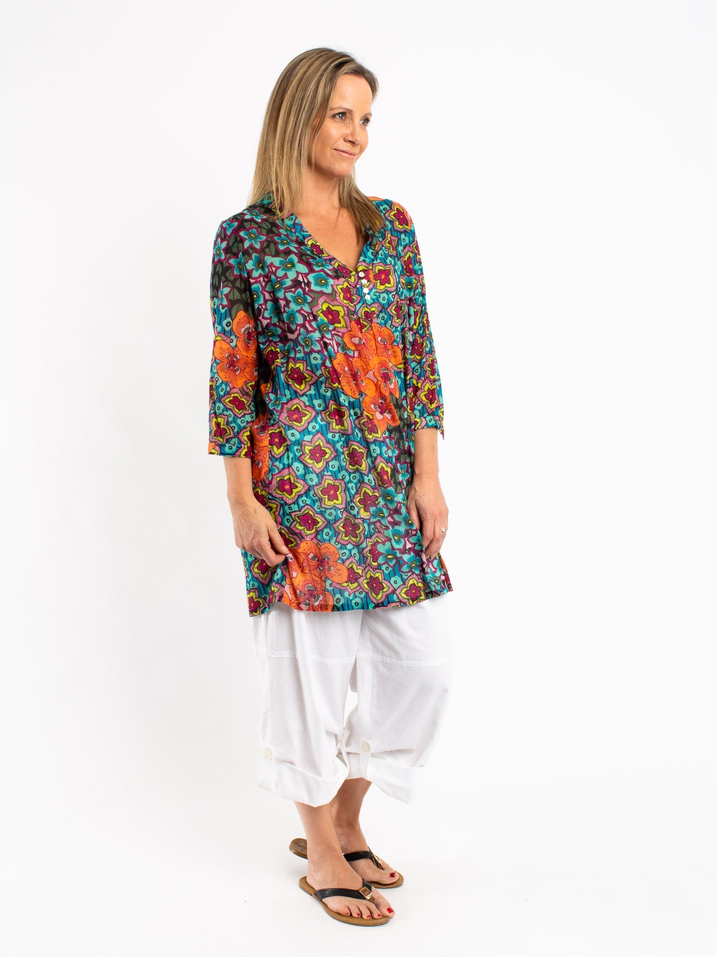 Sea Green and Orange Floral top