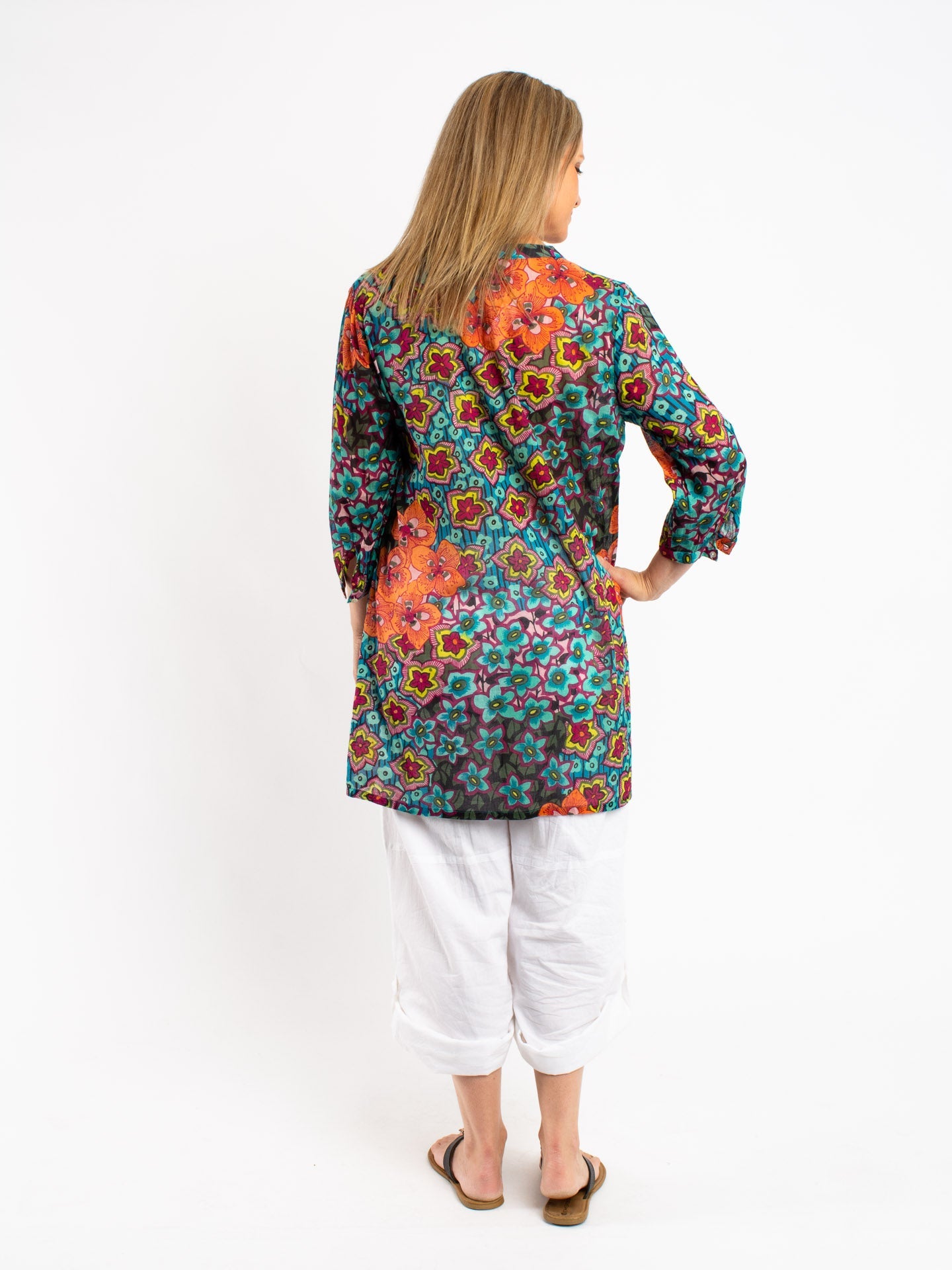 Sea Green and Orange Floral top