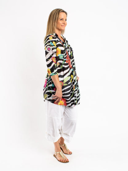 Long Pleated Shirt in Zebra Floral