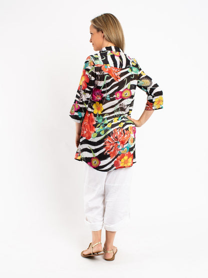 Long Pleated Shirt in Zebra Floral