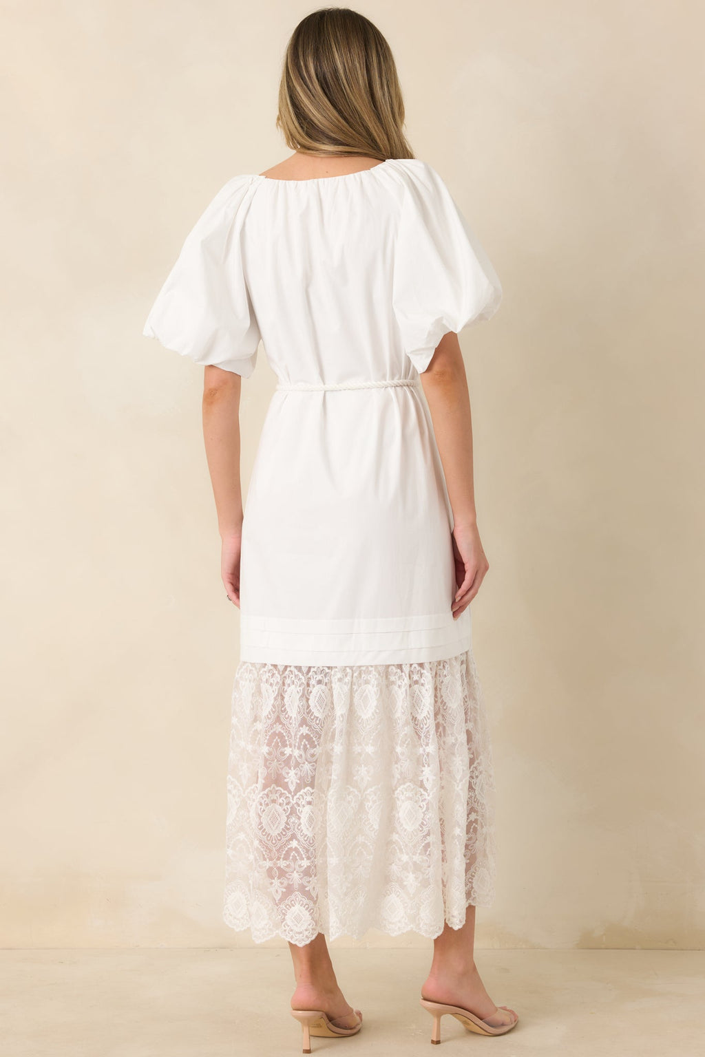 Je T'aime Toujours White Cotton & Gathered Lace Maxi Dress