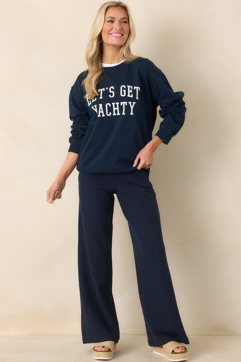 Z Supply Navy Blue Cotton Yachty Boyfriend Sweatshirt