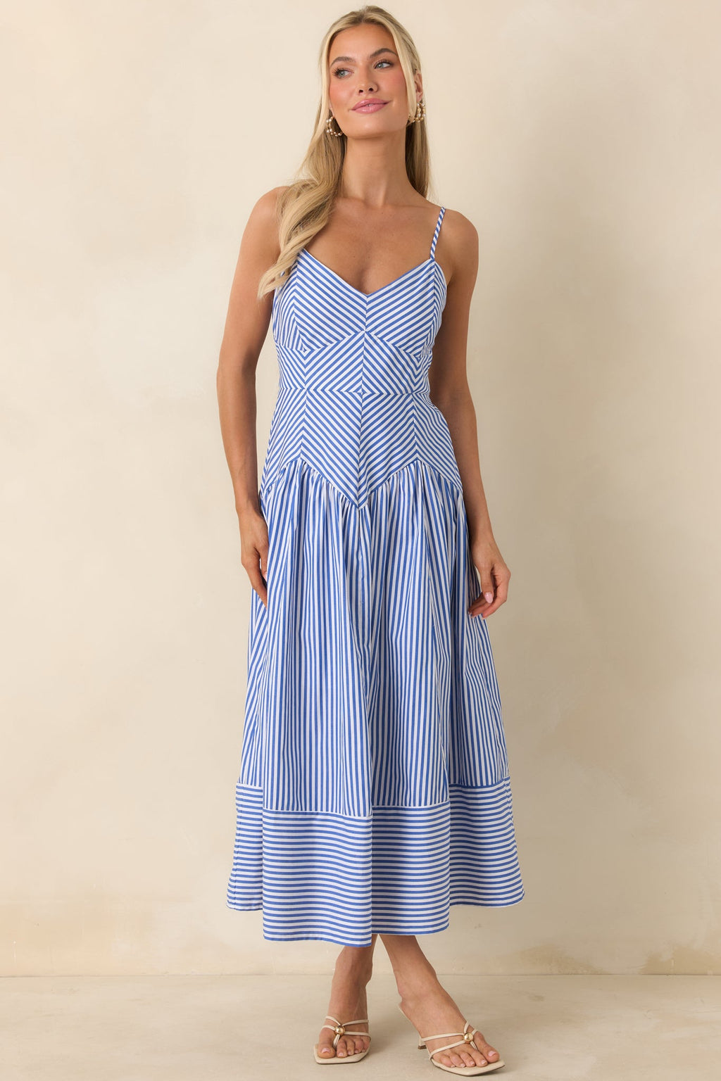 From All Angles Blue & White Stripe Cotton Midi Dress