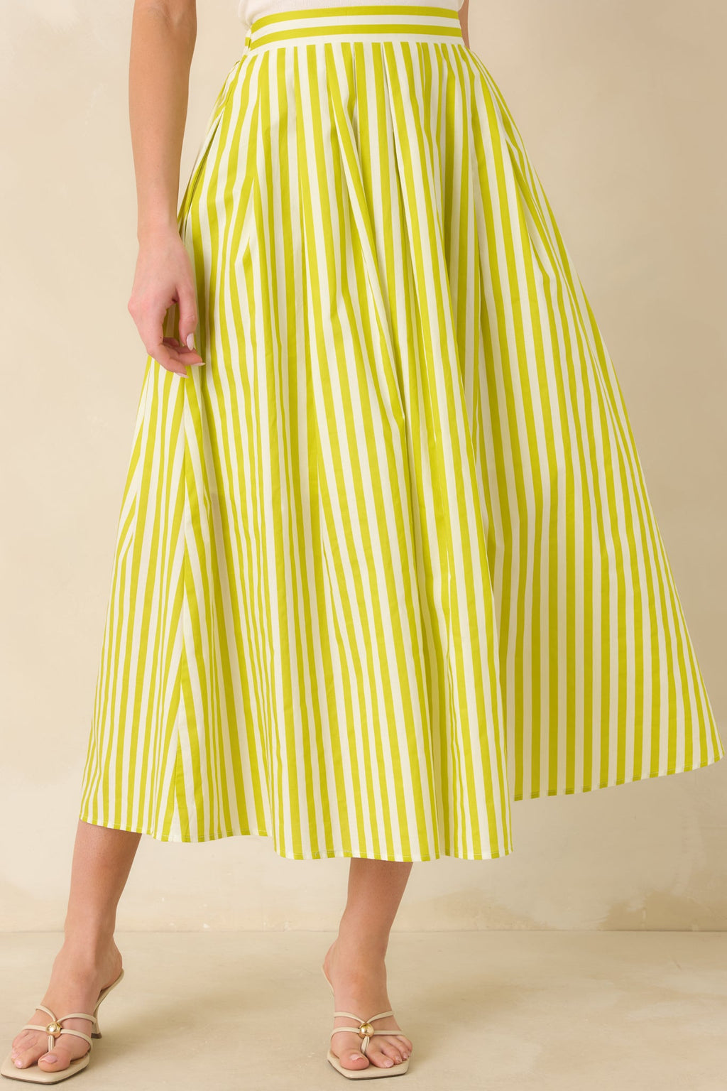 Making Moves Chartreuse Green Stripe Cotton Maxi Skirt