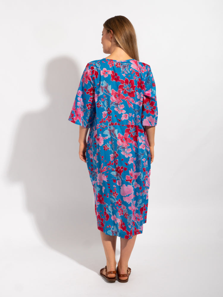 Maleny Dress in Blue Red Floral