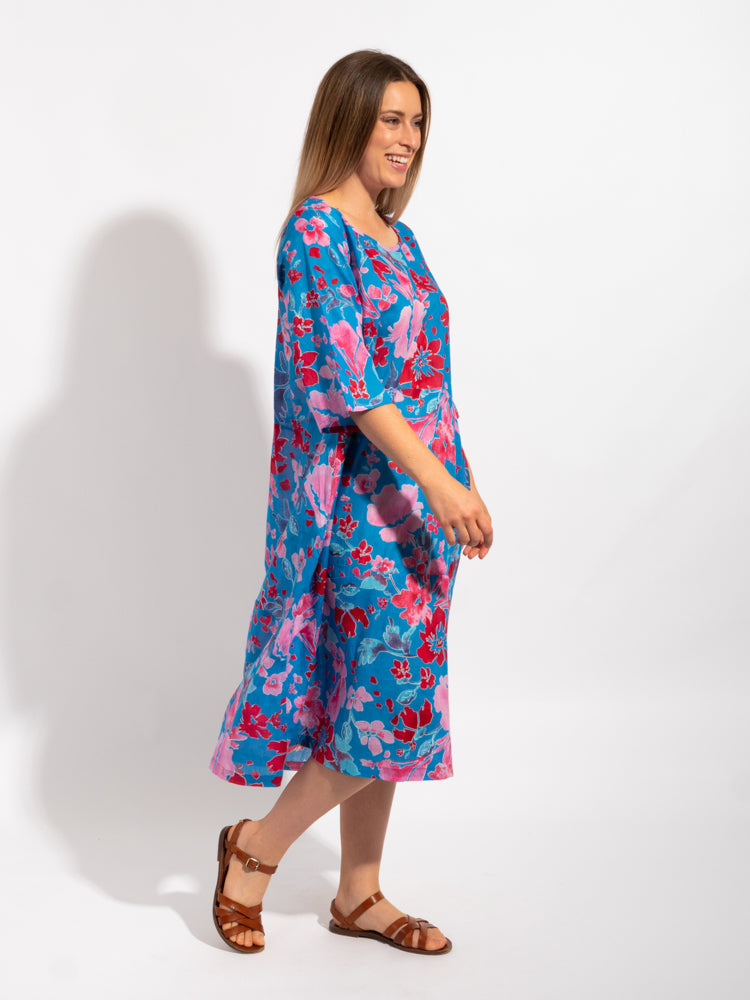 Maleny Dress in Blue Red Floral