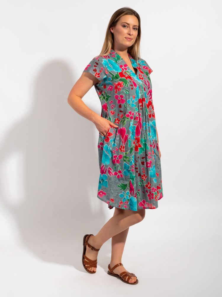Cabarita Dress in Grey Red Floral