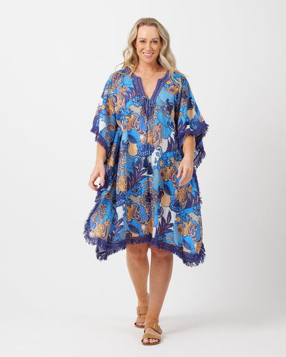 Bedarra Kaftan Dress in Kaleido Blue