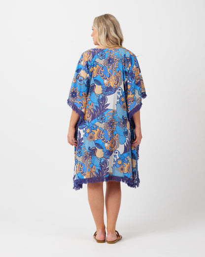Bedarra Kaftan Dress in Kaleido Blue