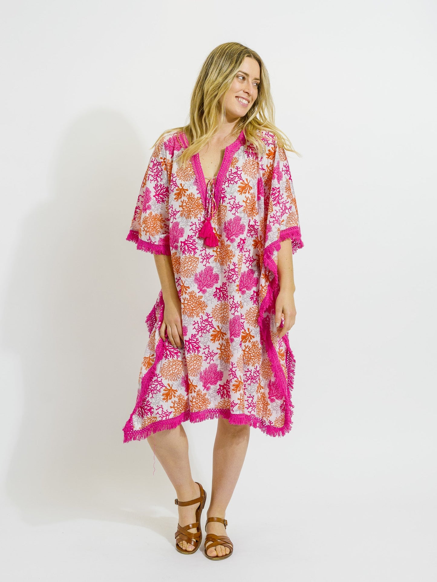 Bedarra Kaftan Dress in Pink Coral