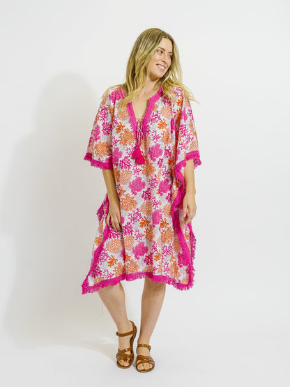 Bedarra Kaftan Dress in Pink Coral