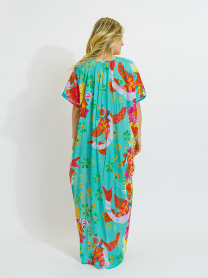 Tiwi Kaftan in Teal Fish
