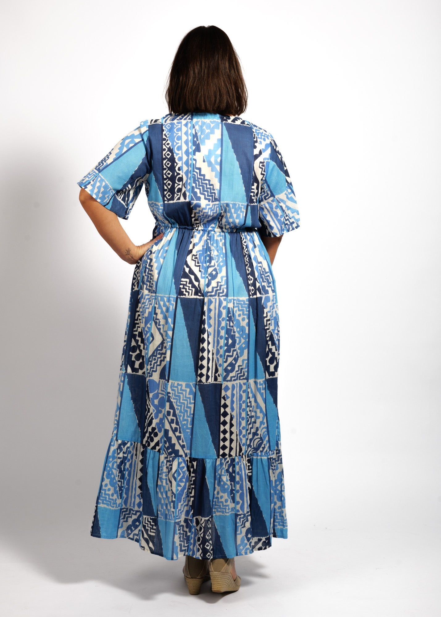 Bella Dress in Blue Rectangles