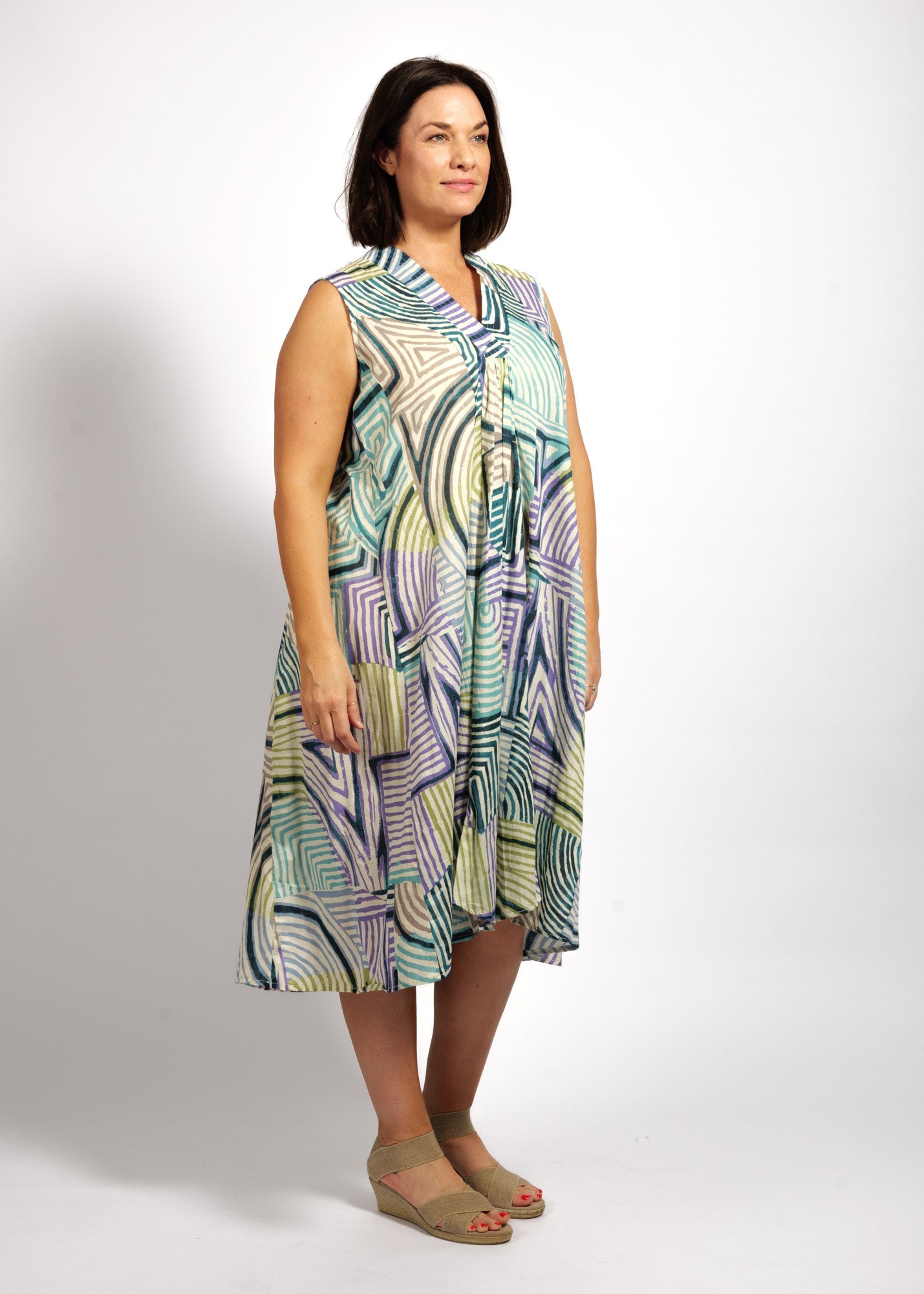 Claudia Dress in Lime Mauve Linea