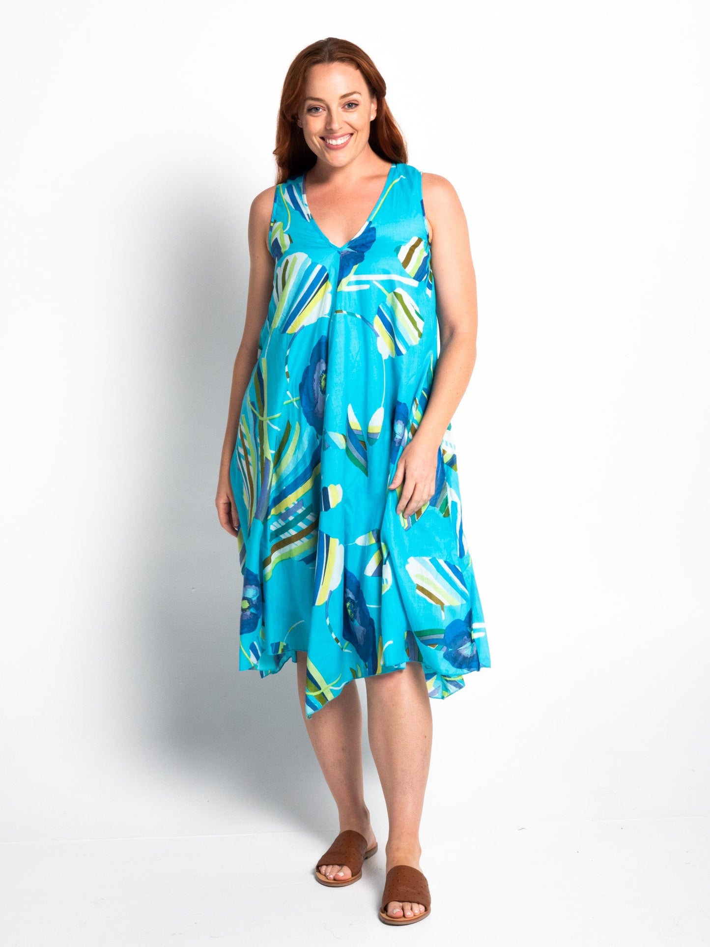 Coolum Dress in Aqua Poppies