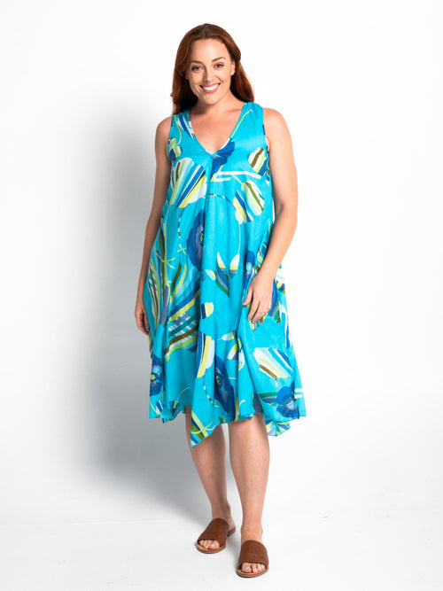 Coolum Dress in Aqua Poppies