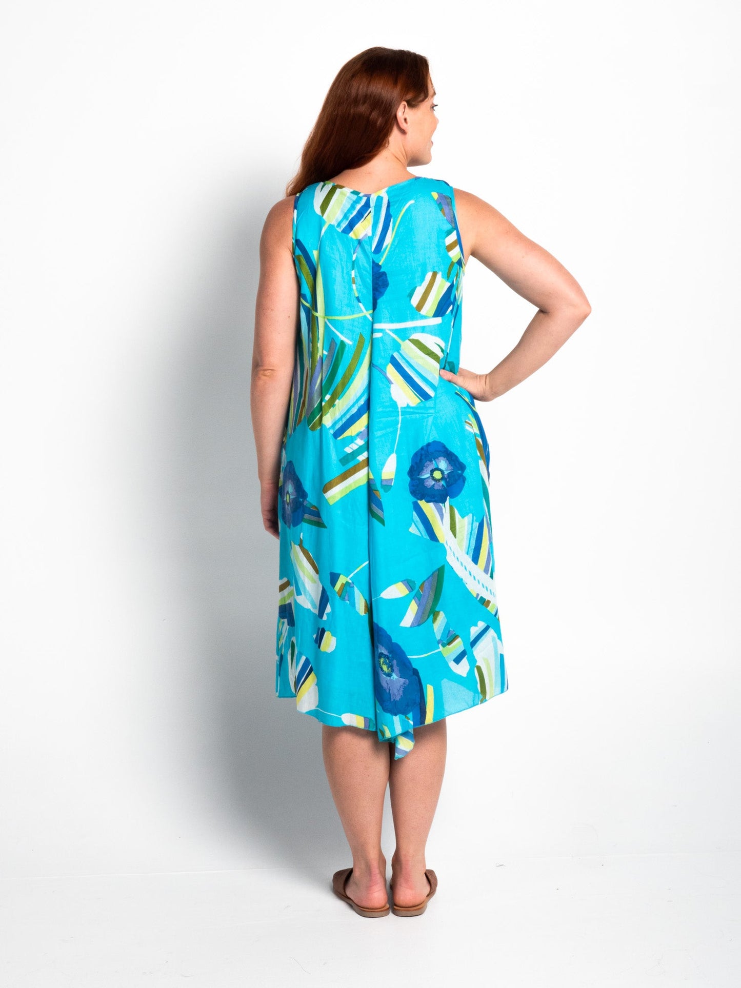 Coolum Dress in Aqua Poppies