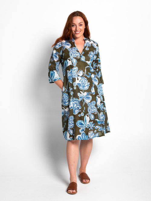 Mareeba Dress 3/4 Sleeve in Kale Floral
