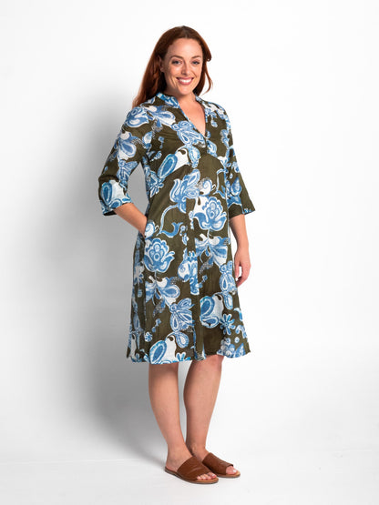 Mareeba Dress 3/4 Sleeve in Kale Floral