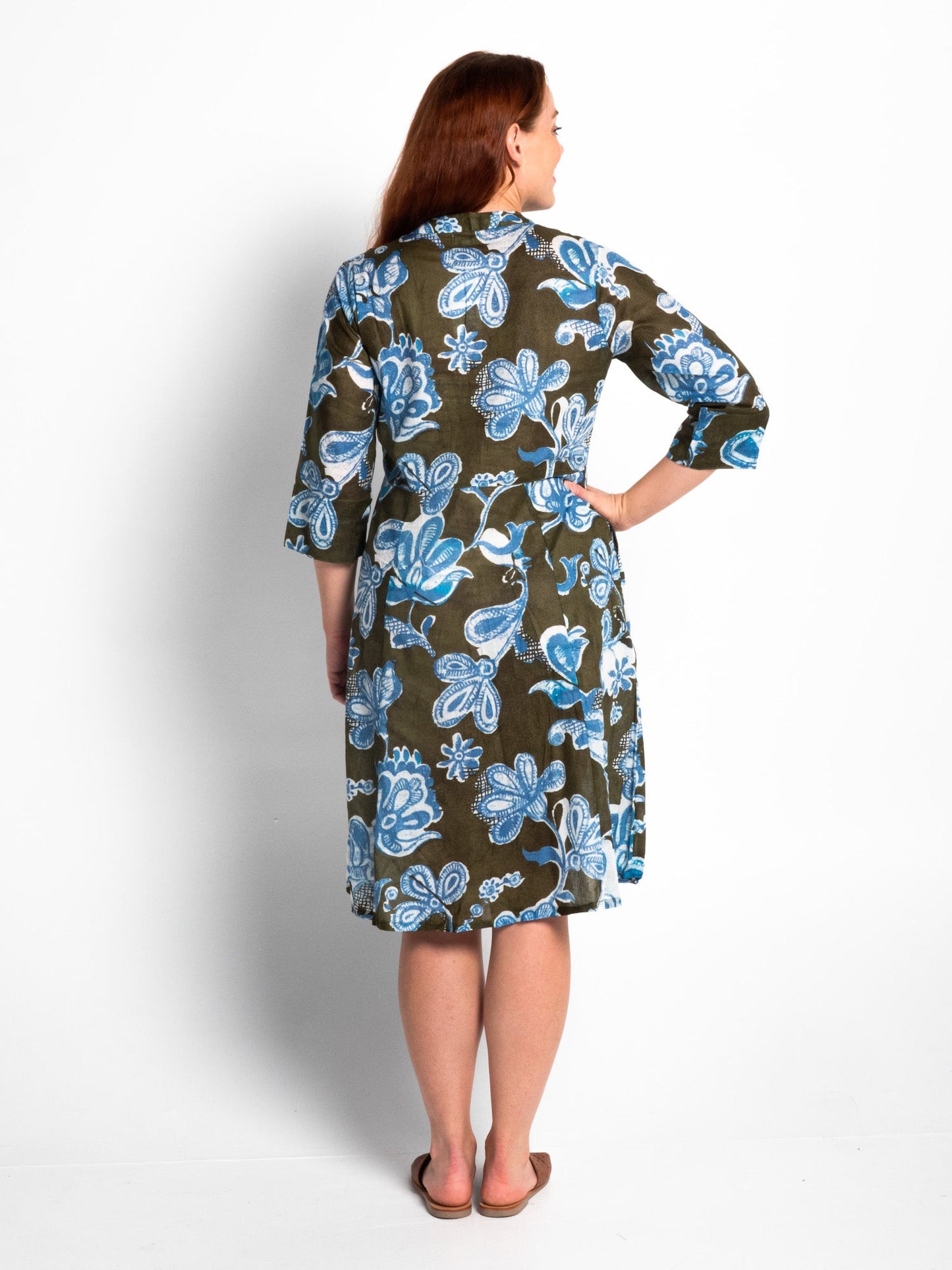 Mareeba Dress 3/4 Sleeve in Kale Floral