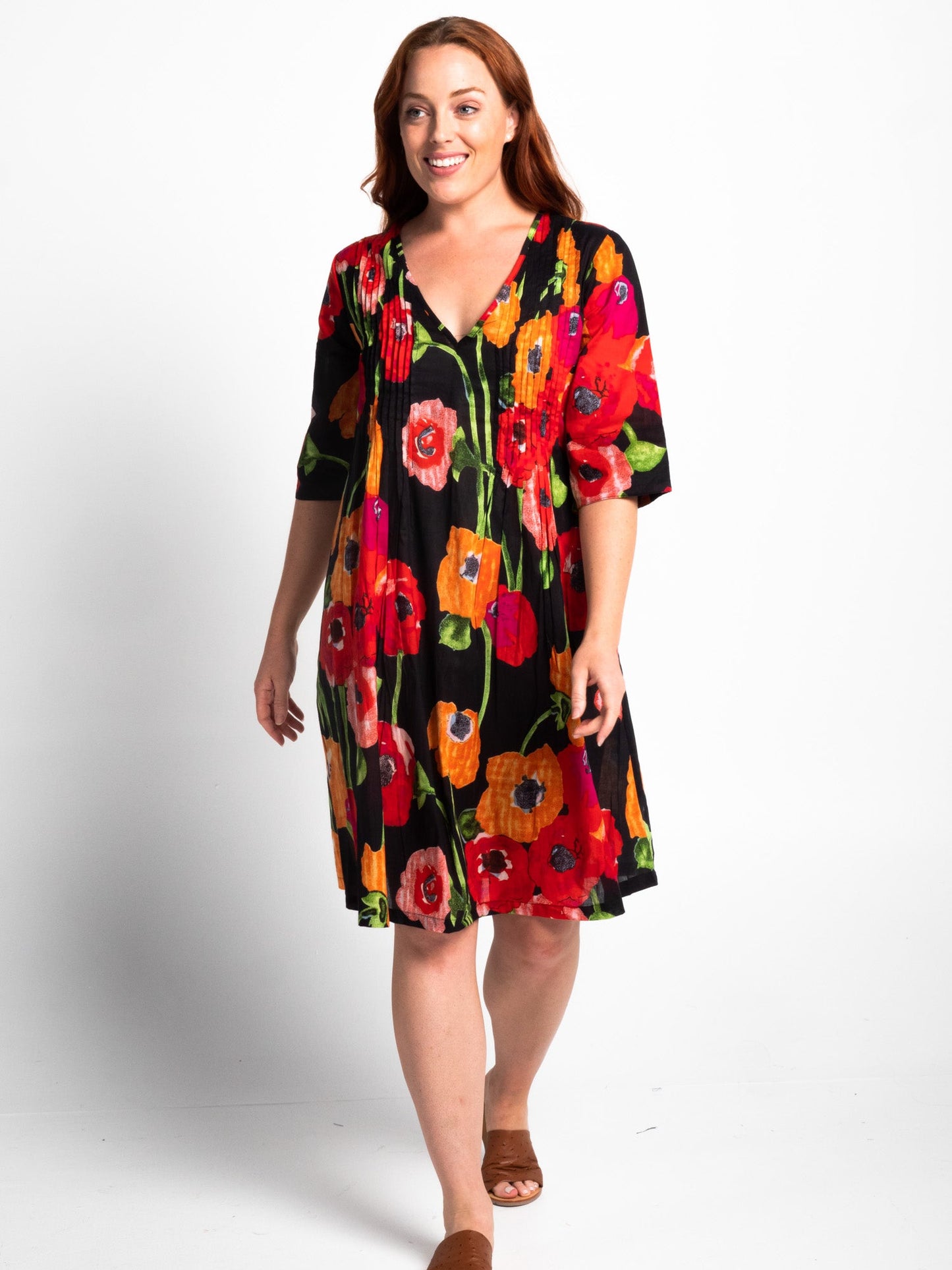 Heron Dress in Black Poppies
