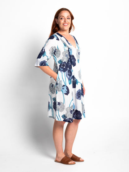 Heron Dress in Blue Poppies