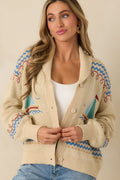 Coast Is Clear Light Beige Multi Knit Button-Up Sailboat Cardigan Sweater
