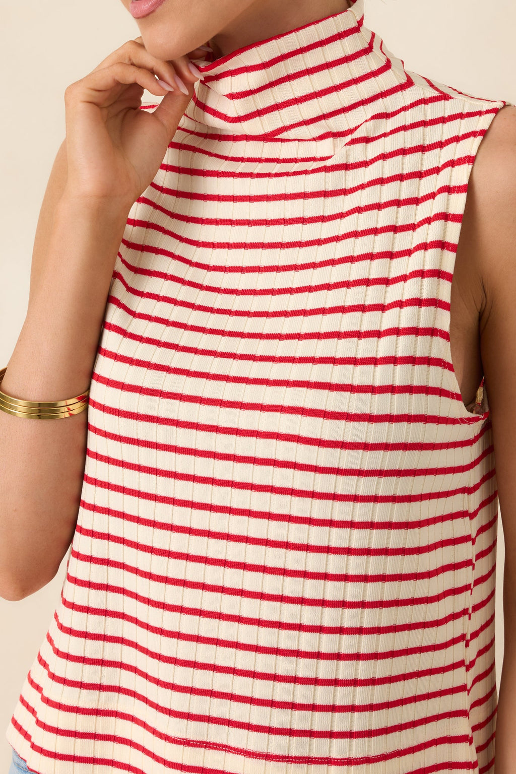 Keep It In Line Red Stripe Mockneck Sleeveless Top