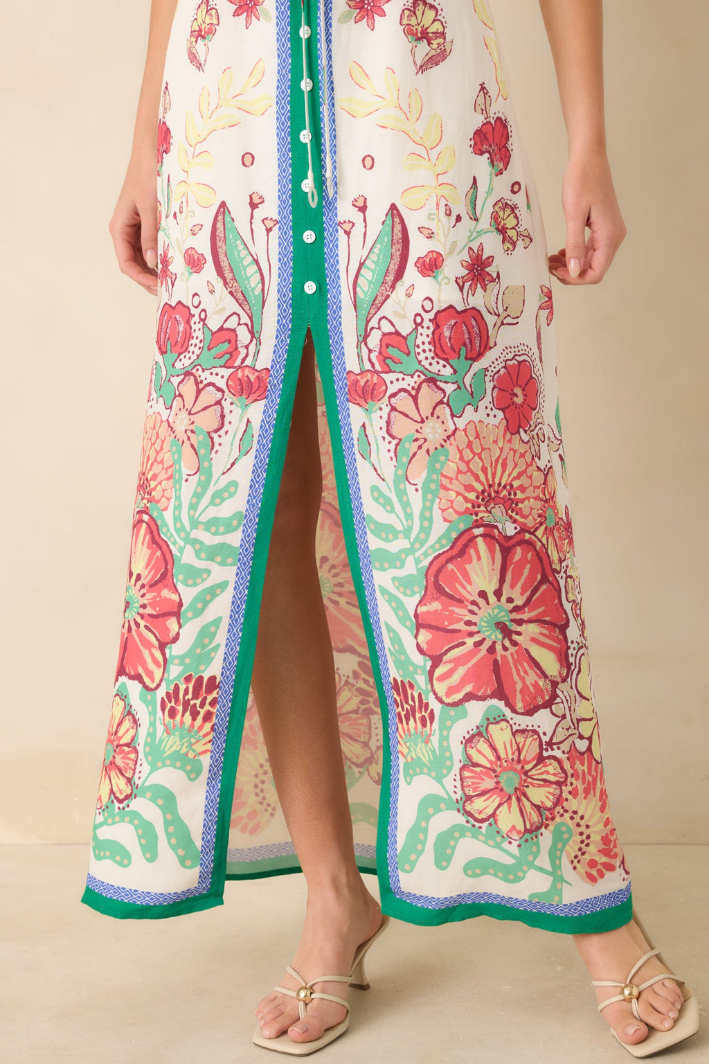 Floral Fantasy Green & Coral Pink Floral Maxi Dress