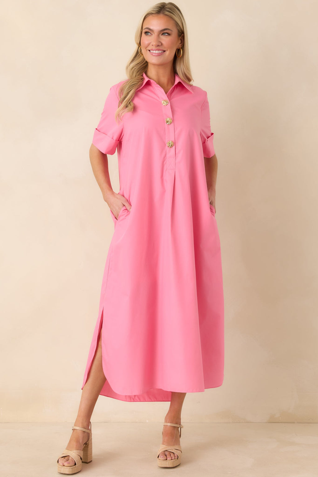 Read The Signs Pink Short Sleeve Maxi Dress