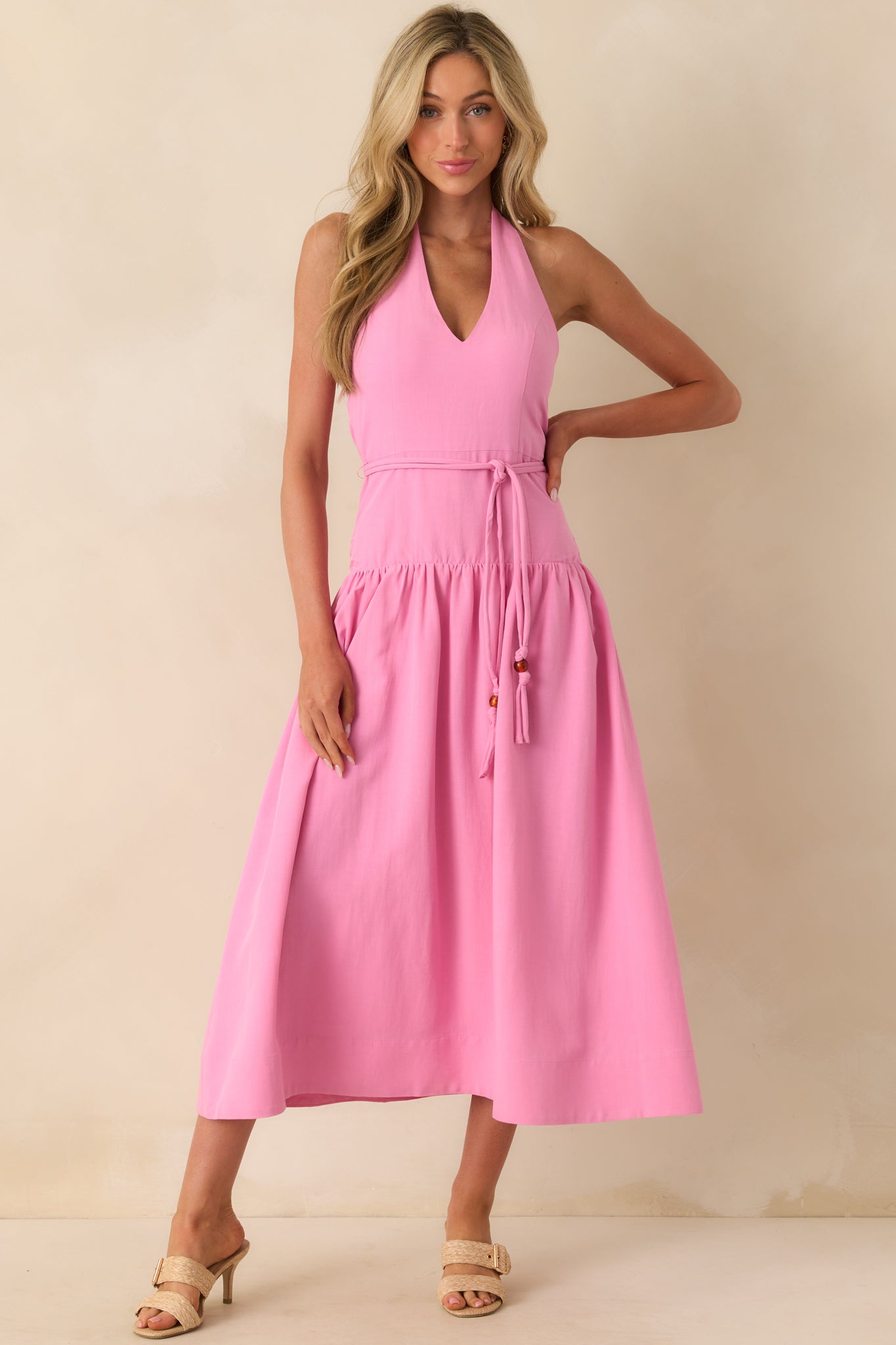 MINKPINK Pink Melody Drop Waist Midi Dress
